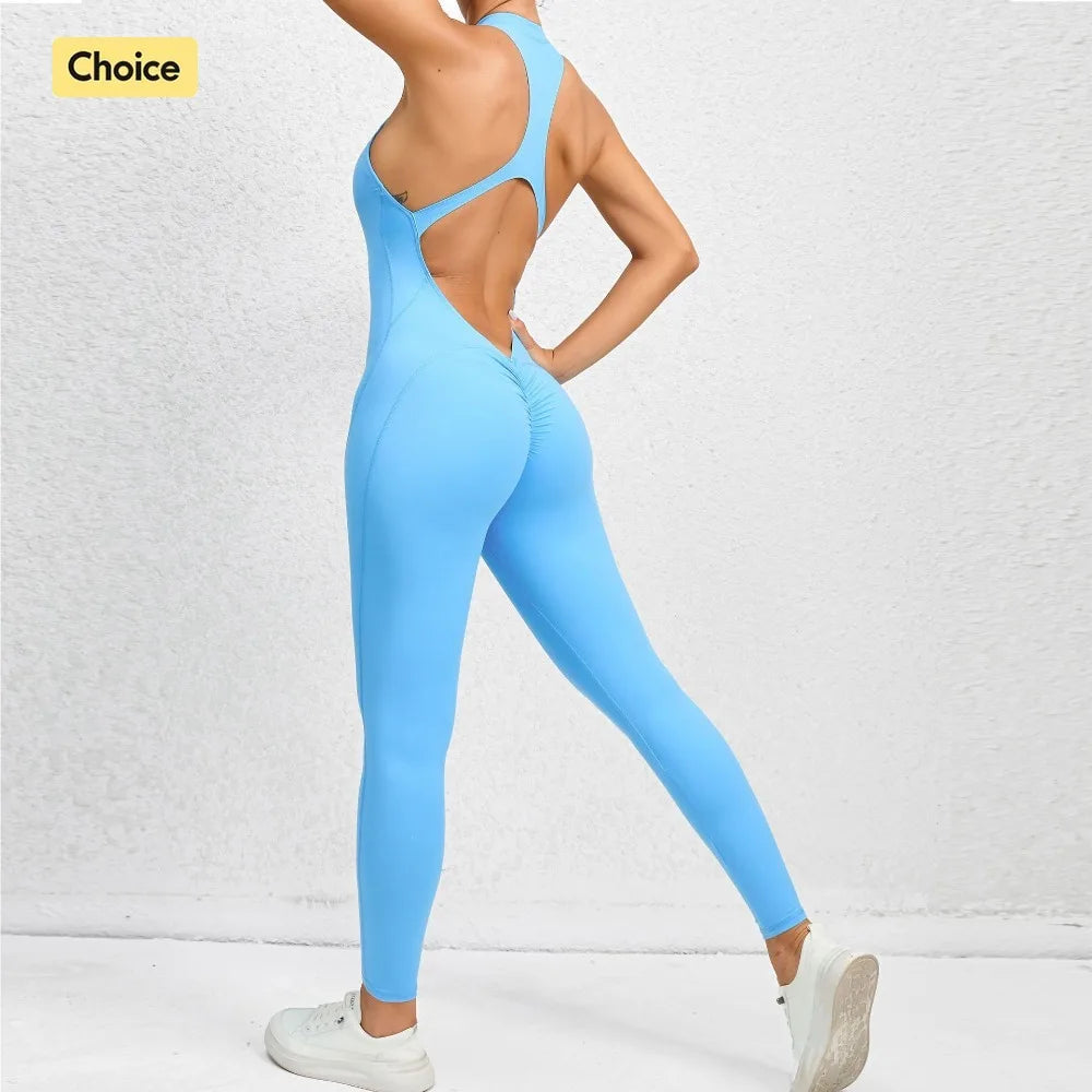 One-piece Zippered Hollow Back Jumpsuit