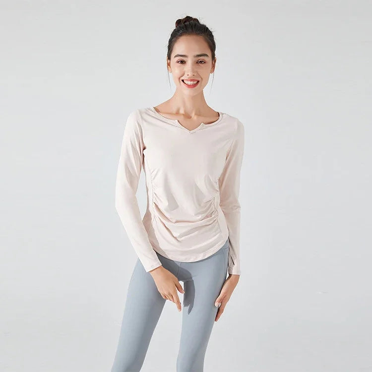 Stown Sportswear Bodybuilding Long Sleeve T Shirt Gym Fitness Women Clothing with Thumb Hole Pleated Slimming Pilates Yoga Top