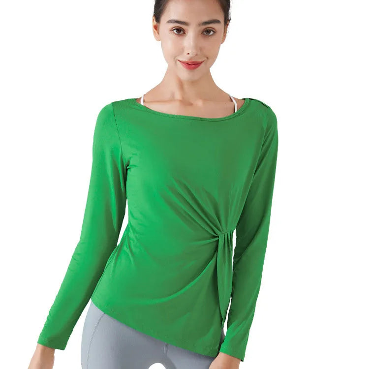 Stown Sportswear Long Sleeve Crop Top Gym Shirring Running Women Workout Tops Asymmetrical Sport Top Fitness Women