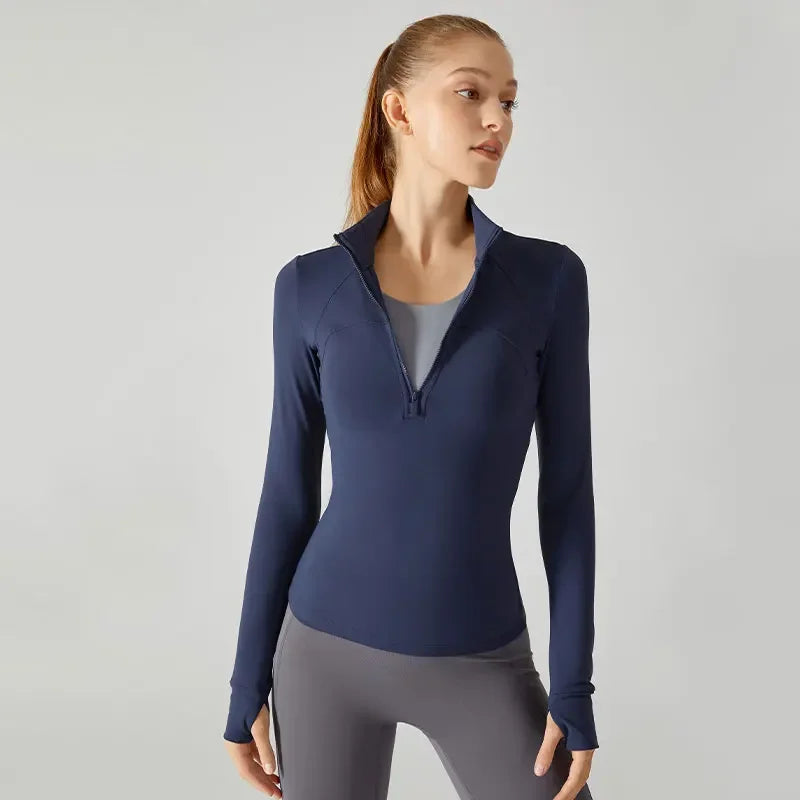 Stown Sportswear Women's Sports Jacket Yoga Fitness Clothes Zip Front Long Sleeve Tops with Thumb Hole Gym Workout Top for Women