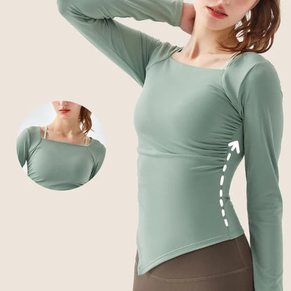 2023 New Gym Yoga Shirts Women Quick Dry Slim Fit Long Sleeve Lycra Running Training Fitness Tops