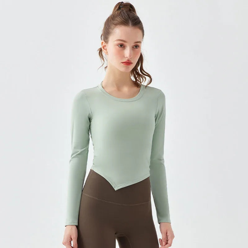 Asymmetric Long Sleeve Shirt with Drawstring