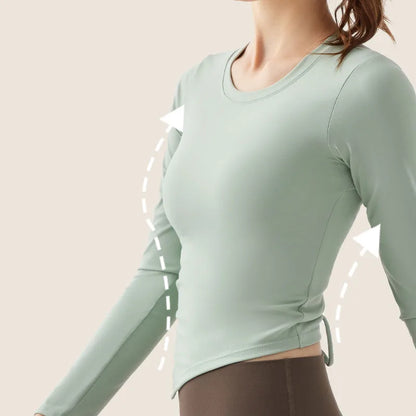 Asymmetric Long Sleeve Shirt with Drawstring