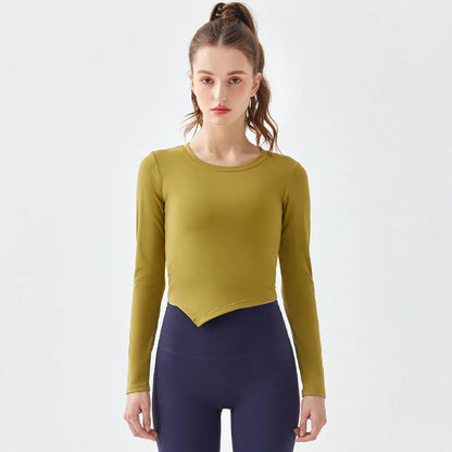 Asymmetric Long Sleeve Shirt with Drawstring