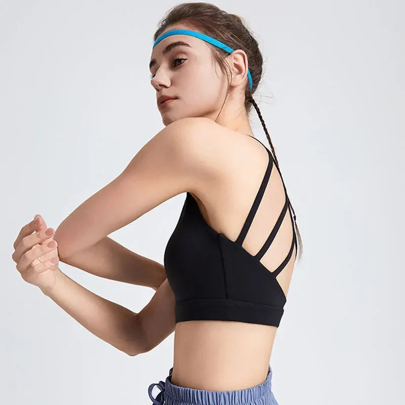 Comfort Backless Yoga Bra Chest Pad Running Sports Bra Gym Top Women Stretch Pull Up Underwear Women Vest Fitness Tank Top