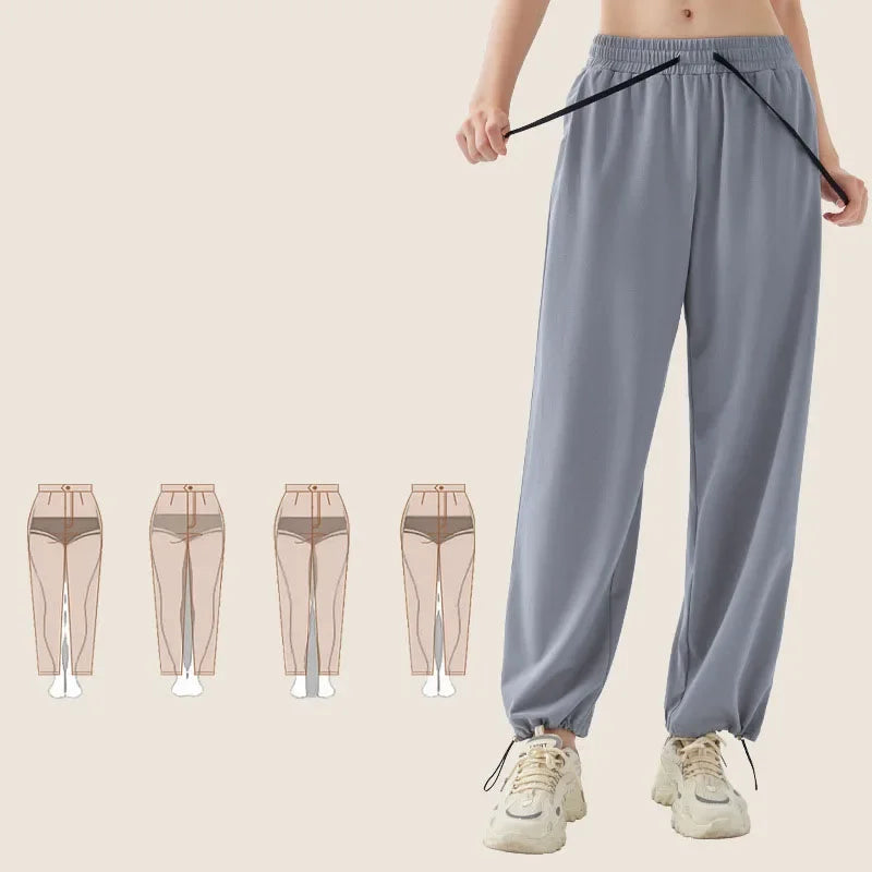 Drawstring Jogger Running Pants for Women with Pockets Stretch Cargo Yoga Trousers High Waist Jogging Sweatpants Winter