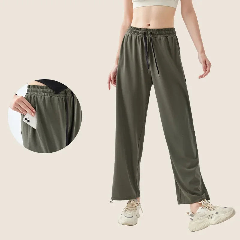 Drawstring Jogger Running Pants for Women with Pockets Stretch Cargo Yoga Trousers High Waist Jogging Sweatpants Winter