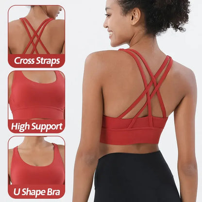 Fitness Sports Bra for Women Push Up Wirefree Padded Cross Strappy Running Gym Training Workout Yoga Underwear Crop Tops