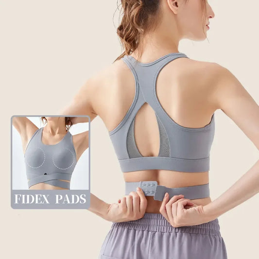 High-Impact Yoga Bra with Fixed Pads and Quick-drying, Buckle Fastened Design for Women Gym Fitness Workout