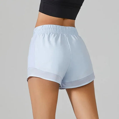 High Waisted Yoga Shorts for Women with Tummy Control Drawstring Sporty Fitness Running Shorts Two-piece Design Pants