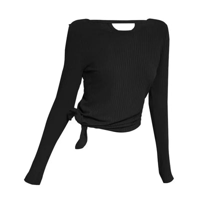 New Autumn and Winter Ribbed Sports Top Women's Long-sleeved Slim Slimming Breathable Round Neck Yoga Running Fitness Clothes