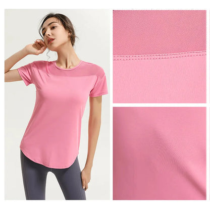 New Mesh Breathable Fitness Yoga Shirt Hollow Beauty Back Sports Top Loose and Quick-drying Short-sleeved T-shirt Women's Blouse