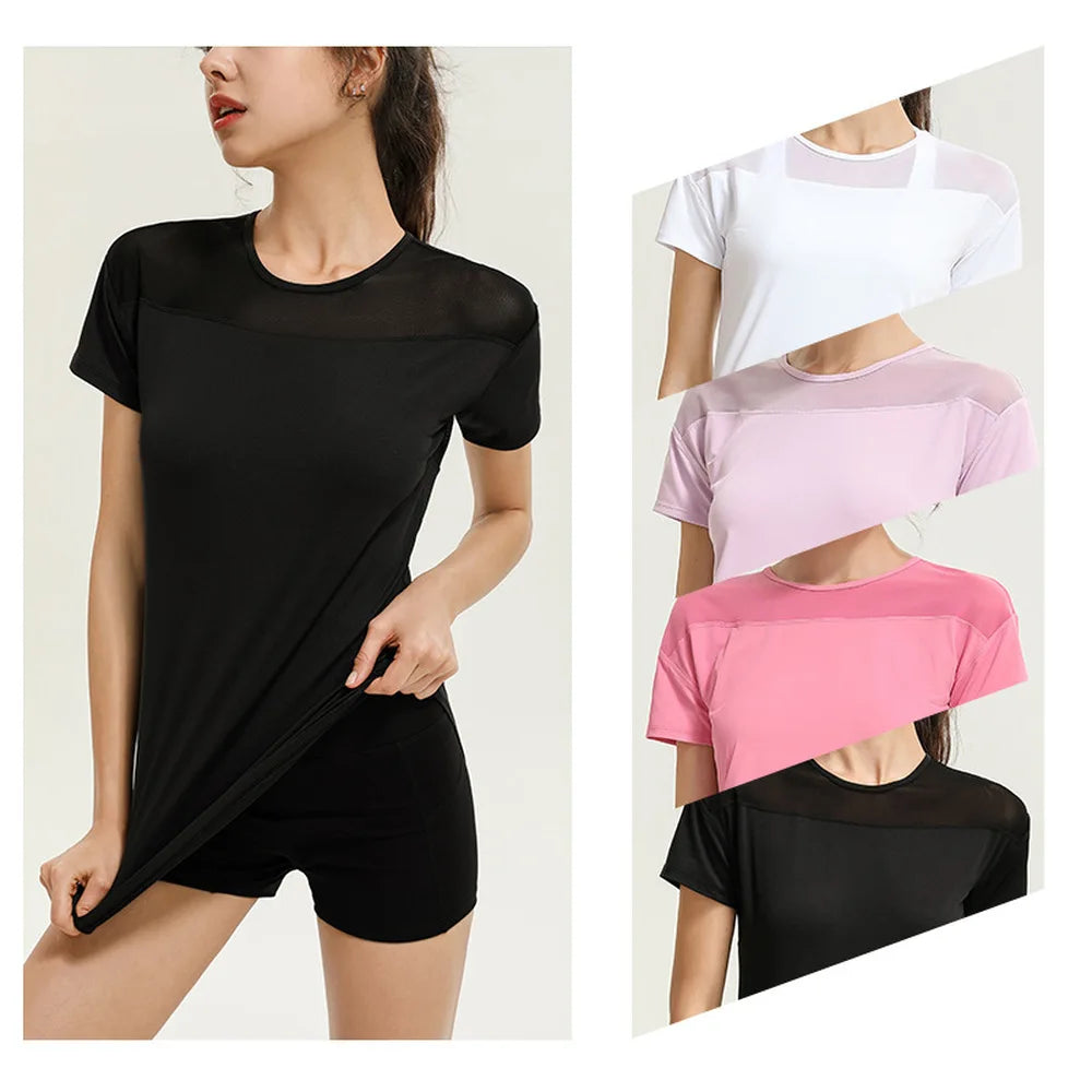 New Mesh Breathable Fitness Yoga Shirt Hollow Beauty Back Sports Top Loose and Quick-drying Short-sleeved T-shirt Women's Blouse