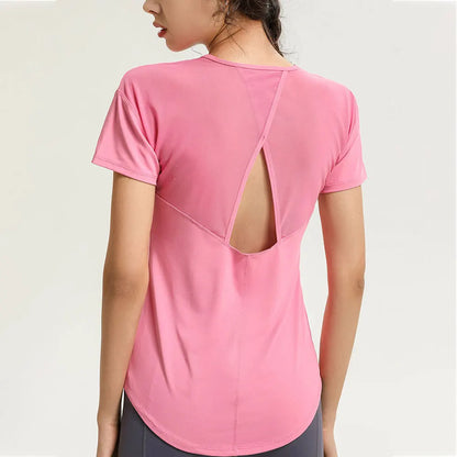 New Mesh Breathable Fitness Yoga Shirt Hollow Beauty Back Sports Top Loose and Quick-drying Short-sleeved T-shirt Women's Blouse