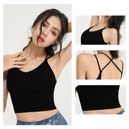 Nudity Women Sports Bra Crop Tops New Fabric Skin-friendly Wider Straps Gym Top Solid Color Sexy Sport Wear Outdoor Active Bras