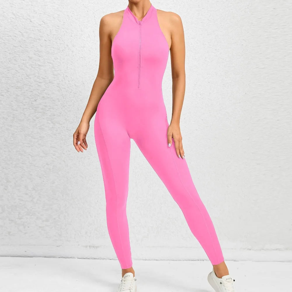 One-piece Zippered Hollow Back Jumpsuit