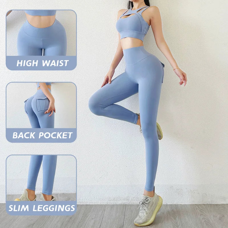 Push Up Sports Tights for Women Naked Feeling Mesh High Waist Leggings with Pockets Gym Clothing Fitness Women's Legging Pants