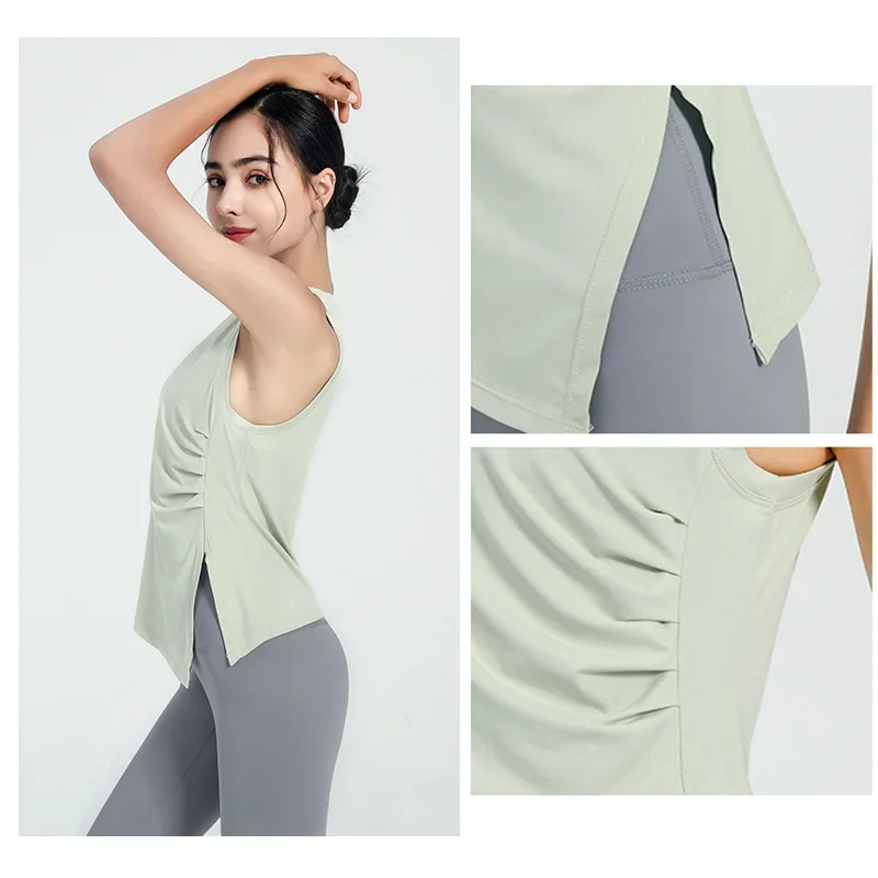 Slit Women's Sports Vest High Stretchy Yoga Pilates Cropped Vest Top for Fitness  Workout BreathableTank Top Female Sportswear