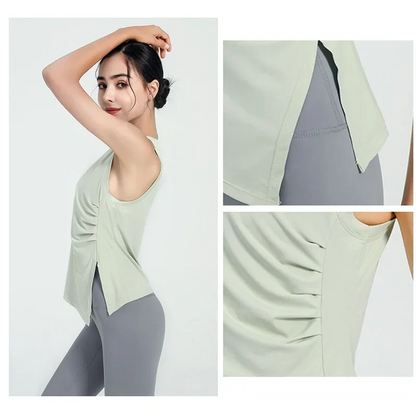 Slit Women's Sports Vest High Stretchy Yoga Pilates Cropped Vest Top for Fitness  Workout BreathableTank Top Female Sportswear