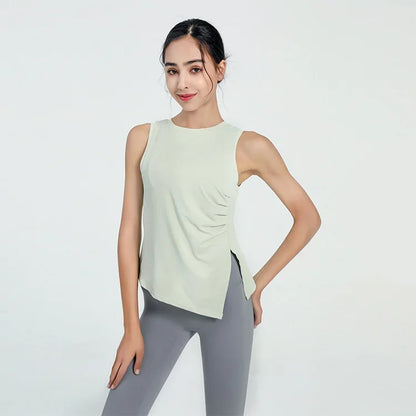 Slit Women's Sports Vest High Stretchy Yoga Pilates Cropped Vest Top for Fitness  Workout BreathableTank Top Female Sportswear