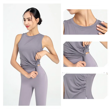 Slit Women's Sports Vest High Stretchy Yoga Pilates Cropped Vest Top for Fitness  Workout BreathableTank Top Female Sportswear