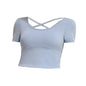 Sports Short-sleeved T-shirt Women's Running Tee Bra with Chest Pads Cross Beautiful Back Yoga Vest Tight Fitness Tops for Women