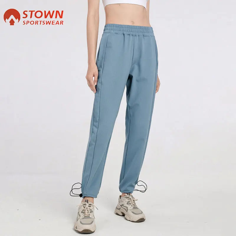 Stown High Waist Ribbed Sports Pants Women's Loose Straight Drawstring Fitness Pants Leggings Casual Running Training Yoga Pants