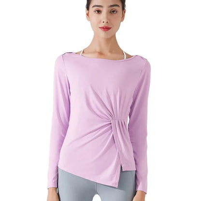 Stown Sportswear Long Sleeve Crop Top Gym Shirring Running Women Workout Tops Asymmetrical Sport Top Fitness Women