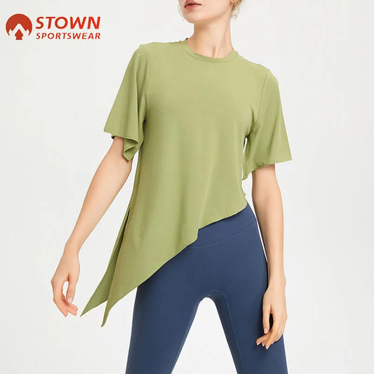 Stown Sportswear Oversize T-shirt Woman Sport Top for Fitness Aerobic Women's Tee Shirt Yoga Fitted Crop Top Workout Shirt