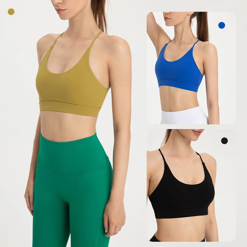 Stown Sportswear Padded Sports Bras for Women Gym Fitness Yoga Crop Top Thin Straps Workout Push Up Bra and Inner Wear