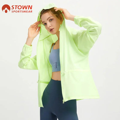 Stown Sportswear Sun Protection Jacket with Hood Summer Sports and Leisure Long Sleeve Gym Hoodie UPF 50+ Women's Sports Jacket