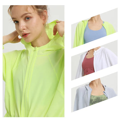 Stown Sportswear Sun Protection Jacket with Hood Summer Sports and Leisure Long Sleeve Gym Hoodie UPF 50+ Women's Sports Jacket