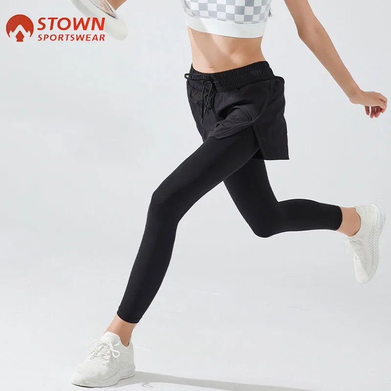 Stown Sportswear Tennis Tights and Shorts 2 In 1 with Hidden Pocket 2022 Stretchy Yoga Leggings Sport Women Fitness Push Up Gym