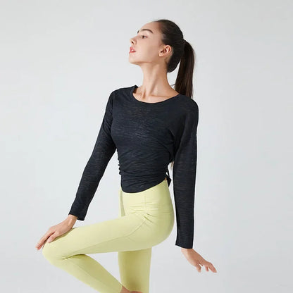 Stown Sportswear Woman Gym 2022 New See-through Yoga Top Female Long-sleeved Fitness Pilates Blouse Loose Sports Shirts Women