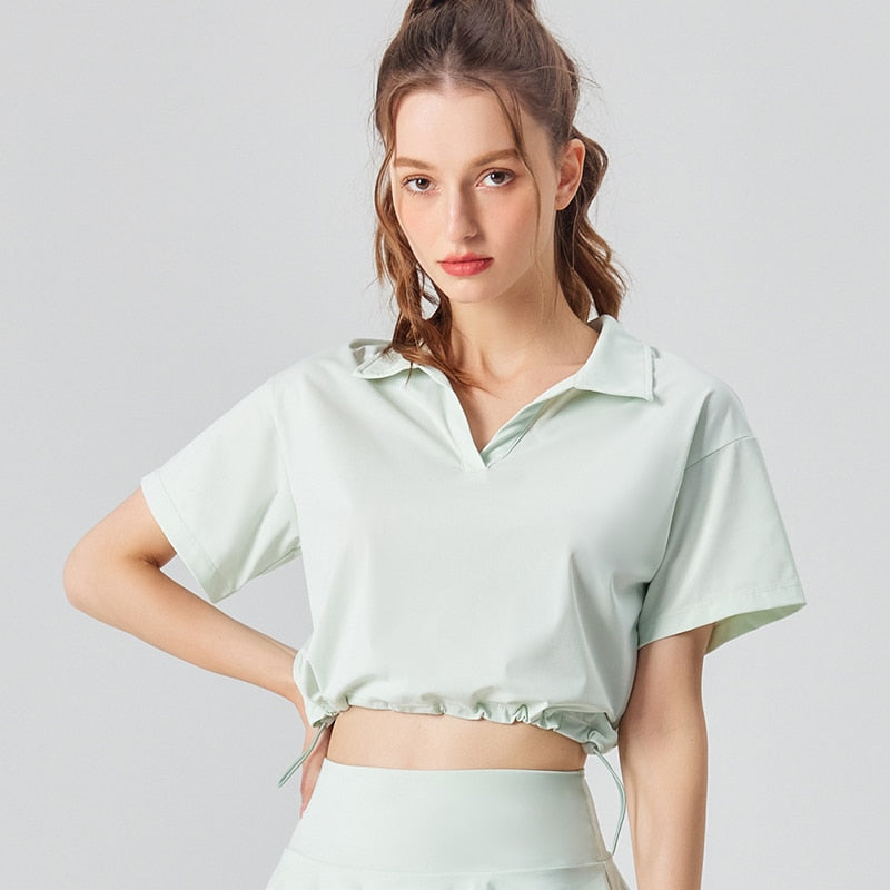 UPF 50+ Outdoor and Tennis Short Sleeve Shirt and Skirt 2 Piece Set Cool Feel New Fashion Polo Collar Golf Yoga Sets for Women