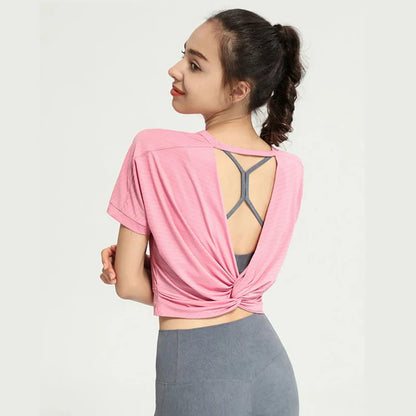 Women's Yoga Shirt Backless Sexy Crop Top Gym Fitness Sportswear Running Workout T-shirt Sports Loose Tank Tops Jogger Vest