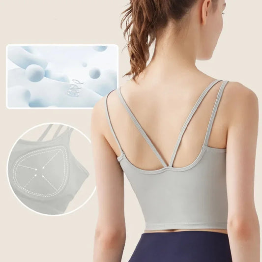 Yoga Bra with Fixed Pads for Women, Breathable Strap Fitness Camisole, Sports Crop Top