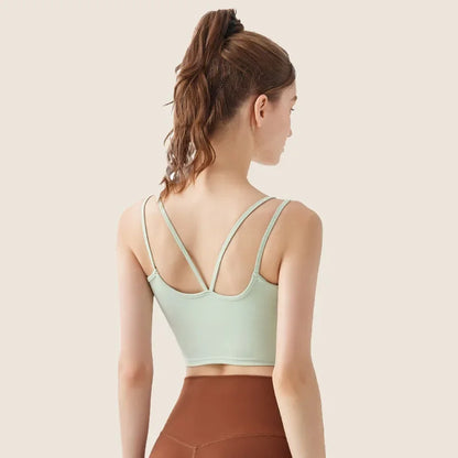 Yoga Bra with Fixed Pads for Women, Breathable Strap Fitness Camisole, Sports Crop Top