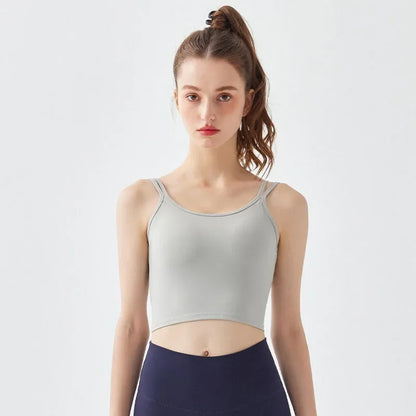 Yoga Bra with Fixed Pads for Women, Breathable Strap Fitness Camisole, Sports Crop Top