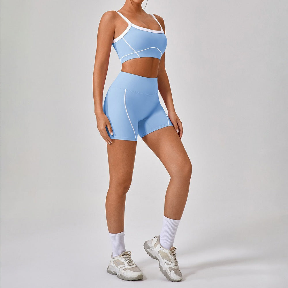 White Border Sports Bra and Shorts Set